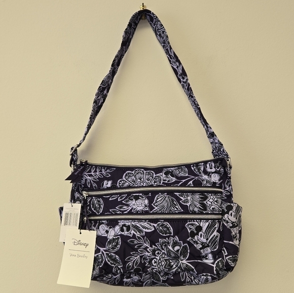 Vera Bradley Disney Mickey Minnie Flirty Floral Tonal Triple Zip Shoulder Bag - Picture 13 of 13